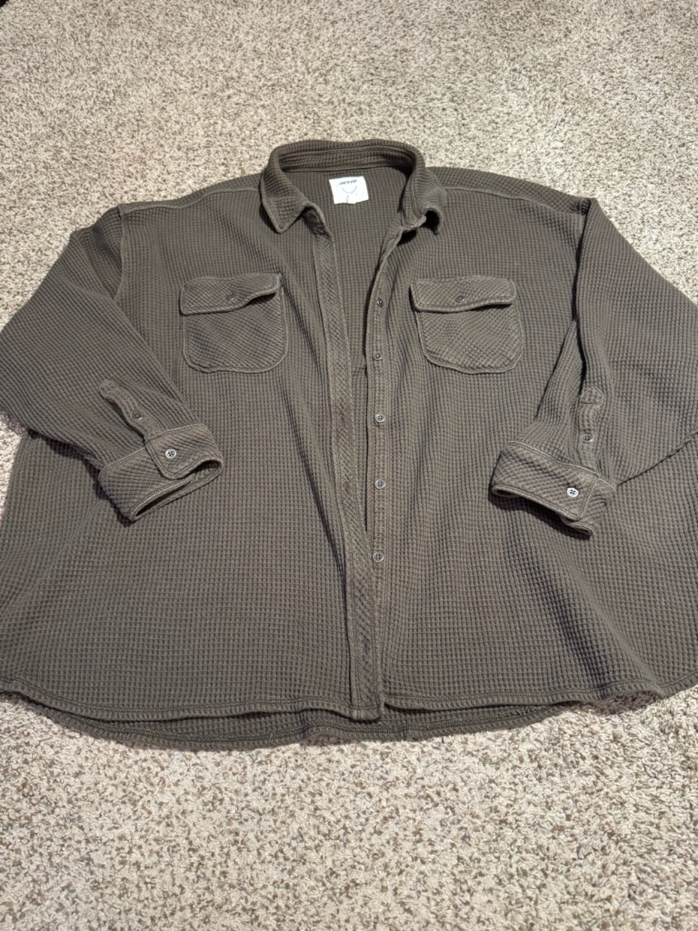 Aerie Olive Green Lumberjane Waffle Button Up Shirt - XL